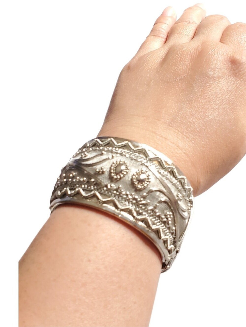 Vtg. Silver-Tone Wide Embossed Cuff Bracelet